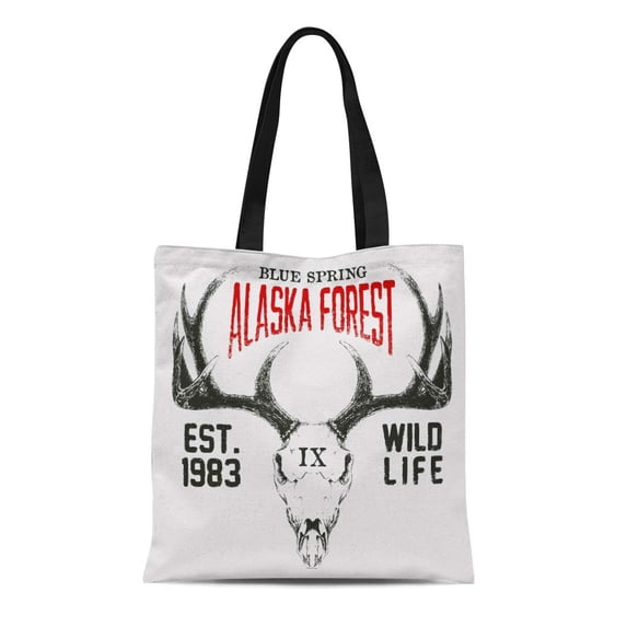 SIDONKU Canvas Tote Bag Brown Anatomy Mascot Vintage Doodle Deer Skull Antler Reusable Shoulder Grocery Shopping Bags Handbag