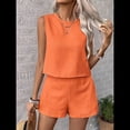 thumbnail image 4 of Conjunto de 2 Piezas de de Verano para Mujer, Camiseta Sin Mangas con Cuello Redondo y Pantalones Cortos Elásticos de Cintura Alta. Naranja Rojo M, 4 of 10