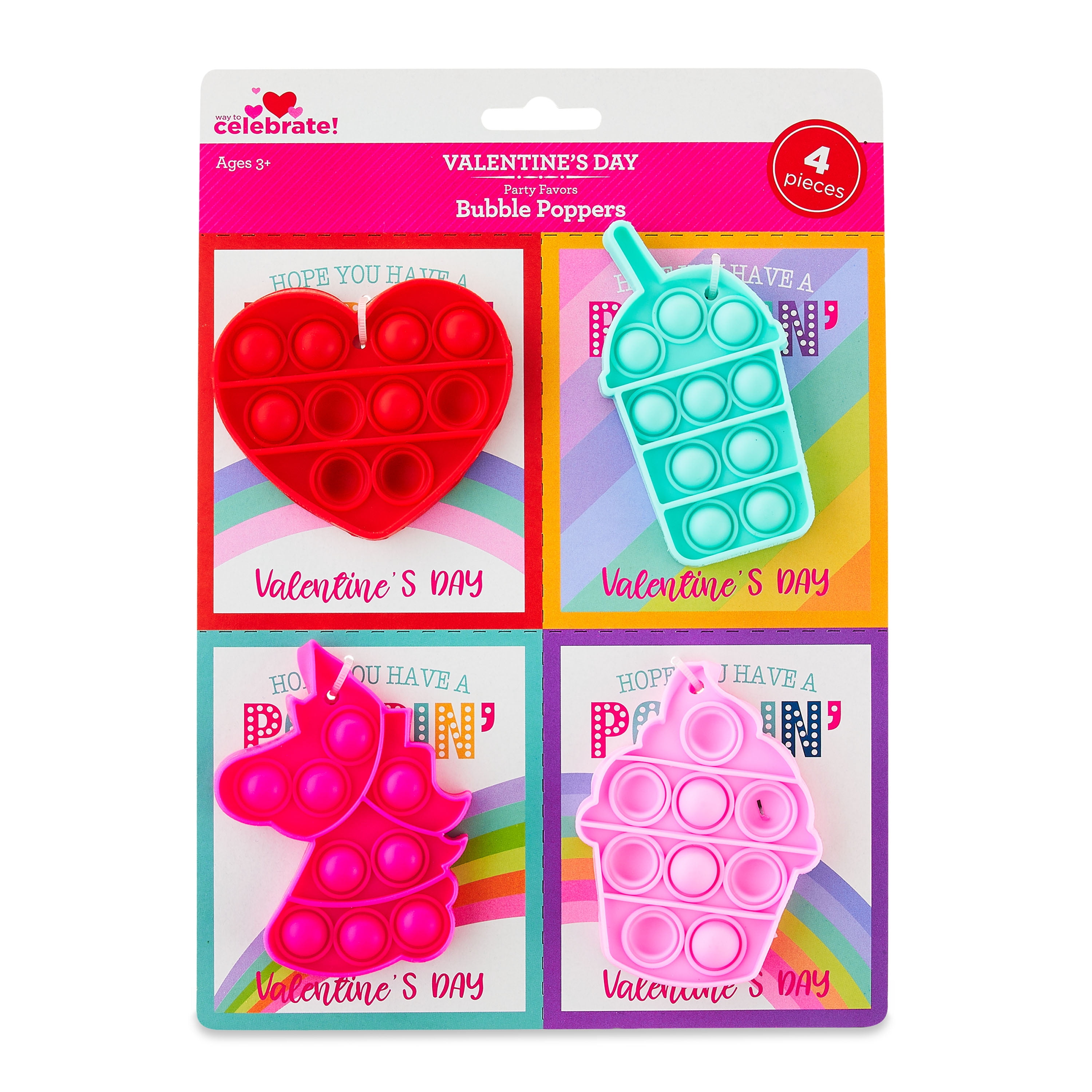 WAY TO CELEBRATE! Way To Celebrate Bubble Popper Girl, Party Favors. Red, Teal and Pink Colors. Plastic.