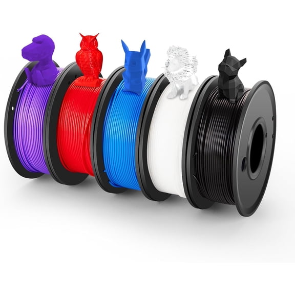 3D Printer Filament 1.75mm Neatly Wound 3D Printing Bundle, 3D Printing PLA Filament with Dimensional Accuracy /- 0.02mm for High Speed 3D Printers, Blue Black White Red Purple
