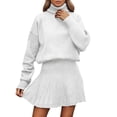 thumbnail image 2 of Letdown Skirt Sets Women 2 Piece Outfits Long Sleeve Turtleneck Loose Sweater & Mini Pleated Knit Skirts Going Out Lounge Outfits (White,M), 2 of 5
