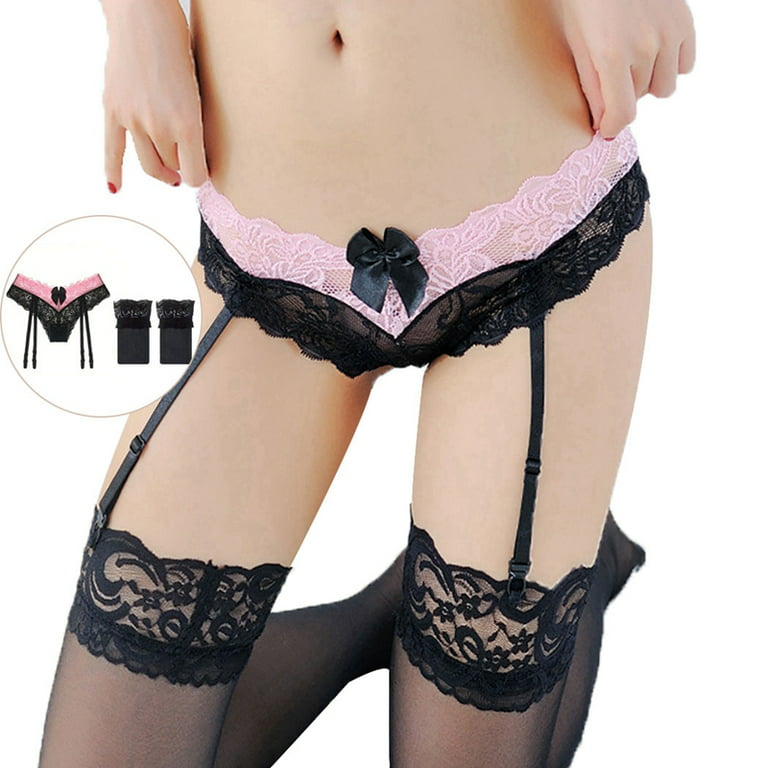 Garter Belt Panty Soft Lace Suspenders with Thigh High Stockings for Women  