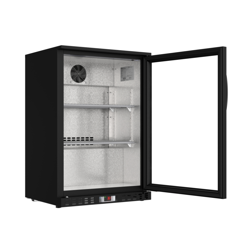 4.1 Cu. Ft. Stainless Steel Back Bar Cooler Counter Height Beverage Refrigerator with Glass Swing Door and LED Lighting in Black (Office or Commercial)