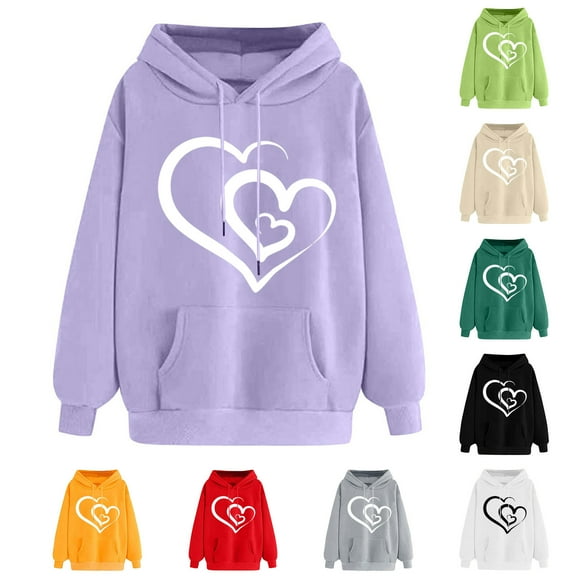 XPMWRP Women's Heart Graphic Print Hoodies Loose Drawstring Sweatshirt Casual Sweaters Funny Long Sleeve Winter Oversized Pullover Tops Yellow XXL