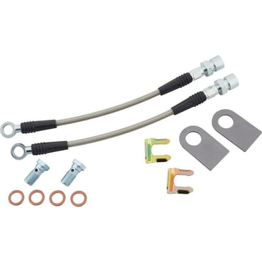 DOT Approved Braided Stainless Brake Line Kit: For GM/Ford, 7/16-20 Rear, Convert Drum to Disc Brakes, Stainless over Teflon® Hose, 3/8"-24 IFF Adapters, Banjo Bolts, Frame Tabs & Clips Included