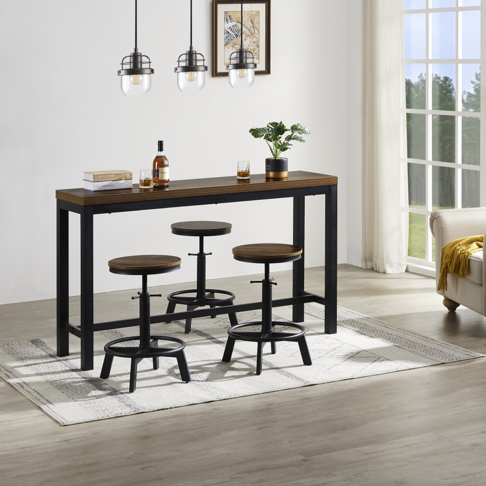 Kawim Industrial 4PCS Dining Room Table and Bar Stools, Bar Pub Table