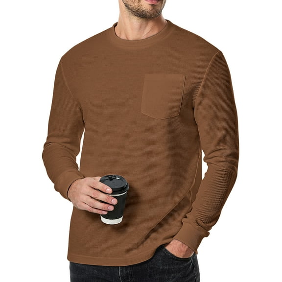 GENTS BLISS Long Sleeve Men Shirts Crew Neck Waffle Shirts for Men Lightweight Men T shirts with Pocket
