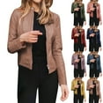 thumbnail image 3 of Fit Womens Faux Leather Cropped PU Motorcycle Biker Fall Outfits Tops, 3 of 9