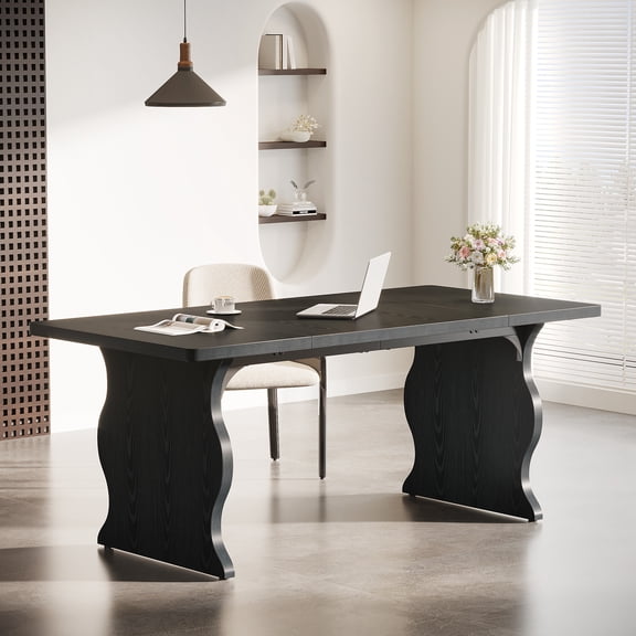 Tribesigns Large Executive Table for 1-2 Person, Modern 63-Inch Computer Desk with Sturdy Legs for Home Office , Black