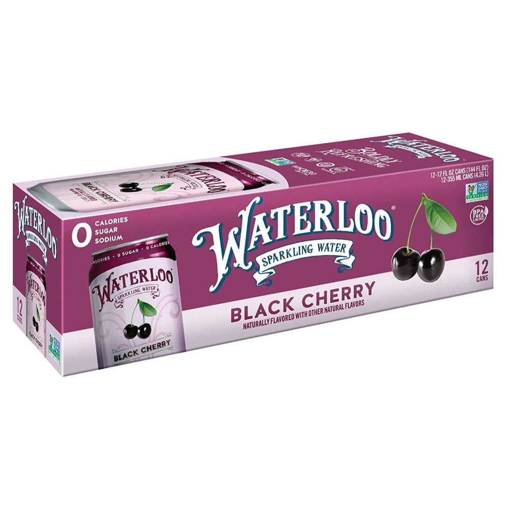 Waterloo Sparkling Water, Black Cherry Naturally Flavored, 12 Cans | Pack of 2