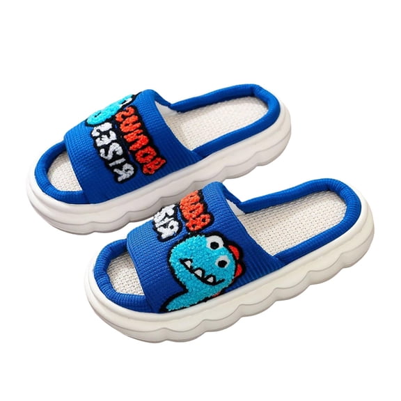 Gyujnb Kids Open Toe Slide Slippers Cartoon Dinosaur Towel Embroidery Woven Fabric Wave Thick Non Sole Comfort Indoor Unisex Home Footwear,10-10.5 Years