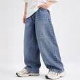 thumbnail image 5 of Duqingm Boy's Baggy Jeans Wide Leg Hip Hop Pants Irregular Sutures Loose Fit Trousers Streetwear (Blue,14-15 Years), 5 of 7