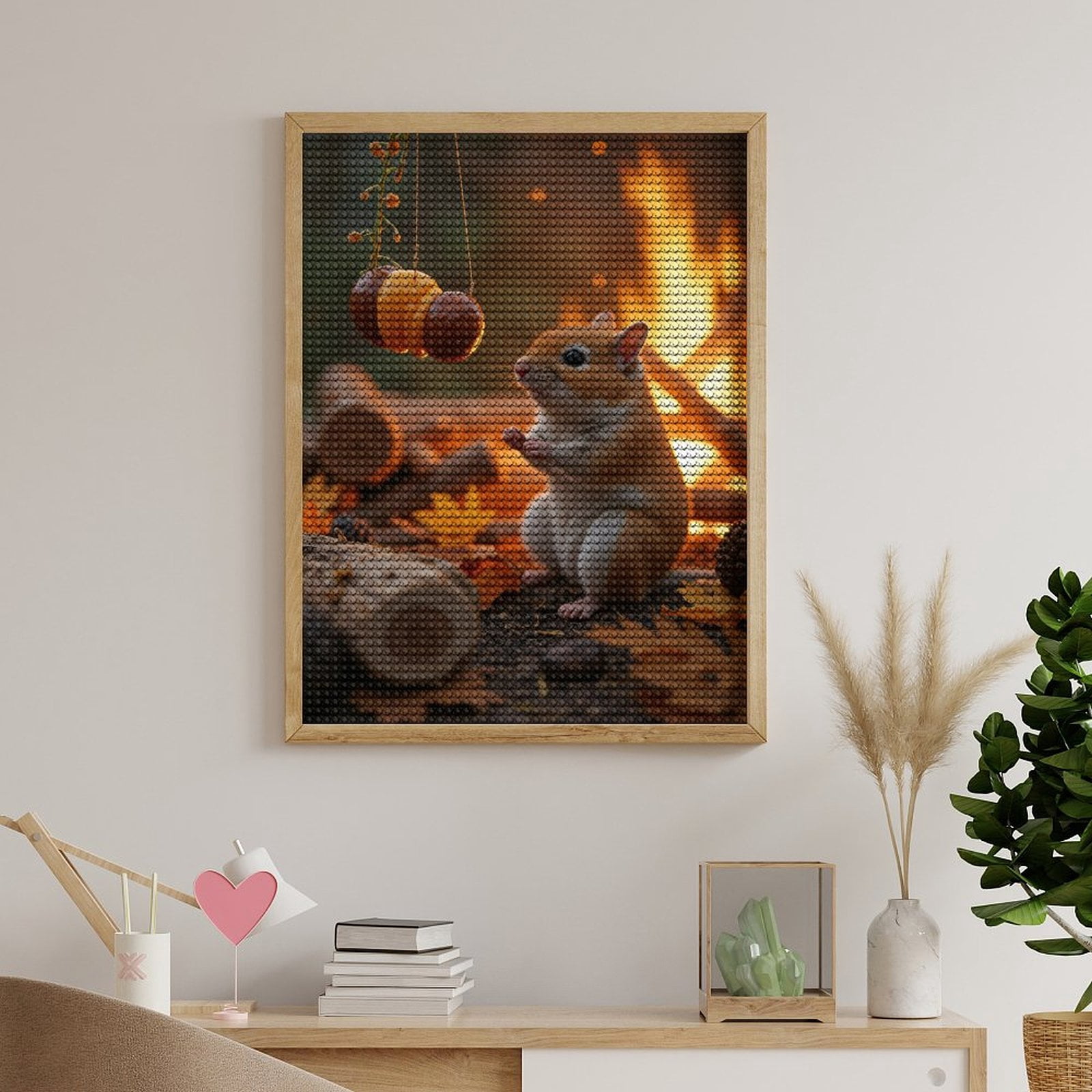 Diamond Art Kits for Adults, Small Animal Autumn Bonfire Scene 5D Diamond Painting Kits for Adults Beginners, DIY Full Drill Diamond Painting, Gem Art and Crafts 12x16