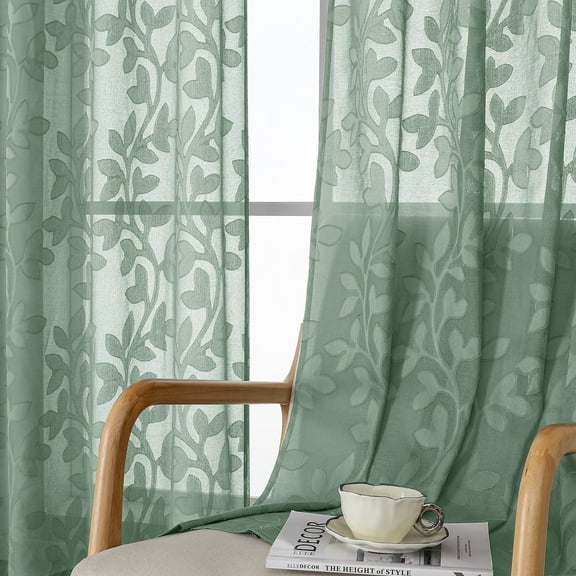 OVZME Darla Sage Green Sheer Curtains 84 Inches Long 2 Panels, Light Filter Soft Airy Lightweight Textured Solid Jacquard Window Treatments, Bedroom Living Room Curtains with Dual Rod Pocket, 42Wx84L