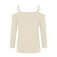thumbnail image 6 of hxobax Womens Tops 3/4 Sleeve Cold Shoulder Tshirts Sexy V Neck T-Shirt Solid Color Basic Tees Tunic, 6 of 8