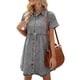 thumbnail image 1 of VISgogo Vestido de mezclilla de verano para mujer, solapa de color sólido Botones de manga corta Casual de una pieza para damas, S / M / L / XL VISgogo  moda, 1 of 9