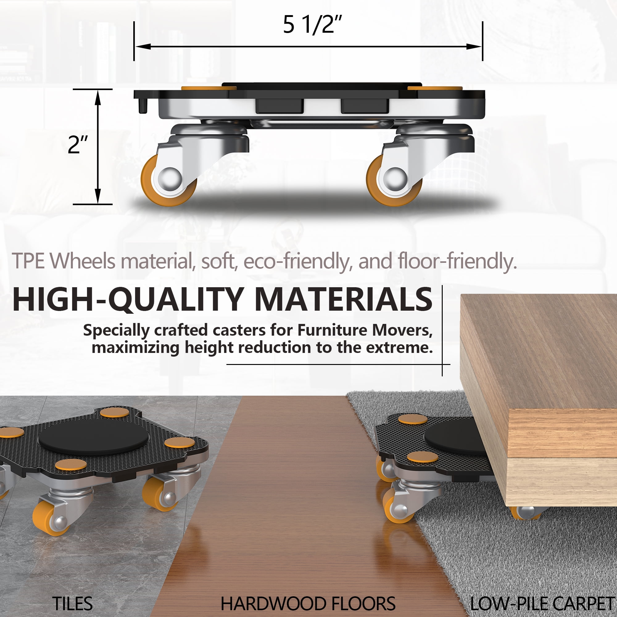 ONEON Furniture Mover Set – 4 Steel Tri-Dollies & 1 Lifter, 720 Lb Capacity, 360° Wheels For Heavy Items