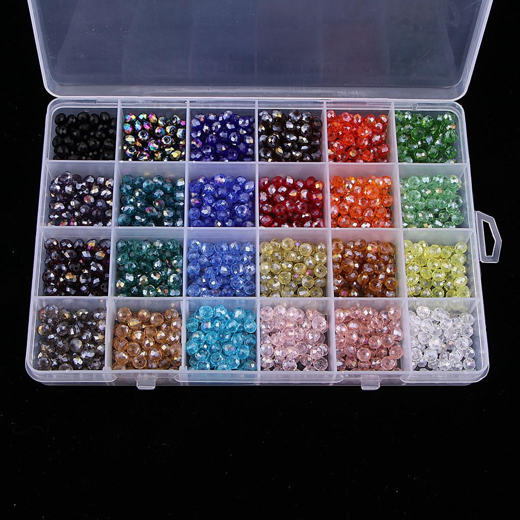 1200x Crystal Beads Faceted Glass Beads Bulk - 6mm Mixed colorful glass Rondelle Beads Charms Jewelry Making Findings Accessories Including Box Container