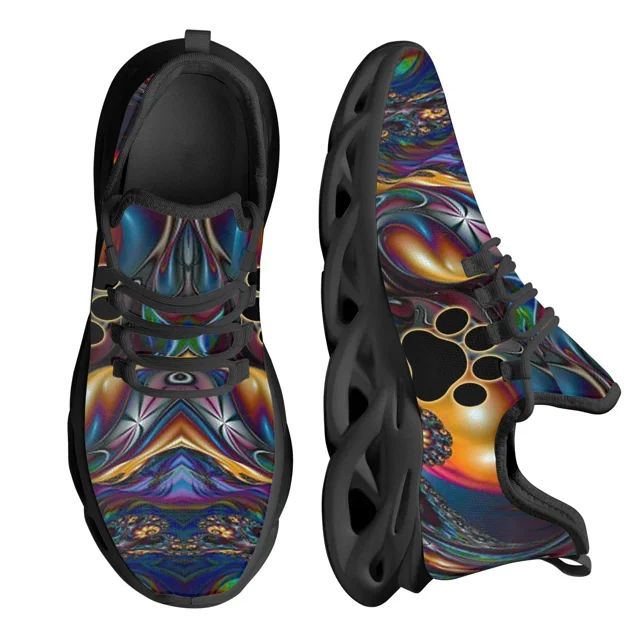 Zapatos planos con estampado de huellas de perro para mujer, zapatillas transpirables suaves con cordones, zapatos casuales de plataforma