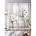 thumbnail image 2 of Botanicals Flower Sheer Curtains for Living Room Bedroom Retro Farm Floral Rustic Wood Grain Sheer Curtains 108 Inch Long 2 Panels Set Light Filtering Curtain Window Treatments Drapes for Dining Room, 2 of 6