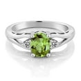 thumbnail image 3 of Gem Stone King 1.50 Cttw Green Peridot and White Topaz 3-Stone Ring for Women | 925 Silver | Gemstone Birthstone | Oval 8X6MM | Three Stone Wedding Engagement Anniversary Promise Ring | Size 8, 3 of 5