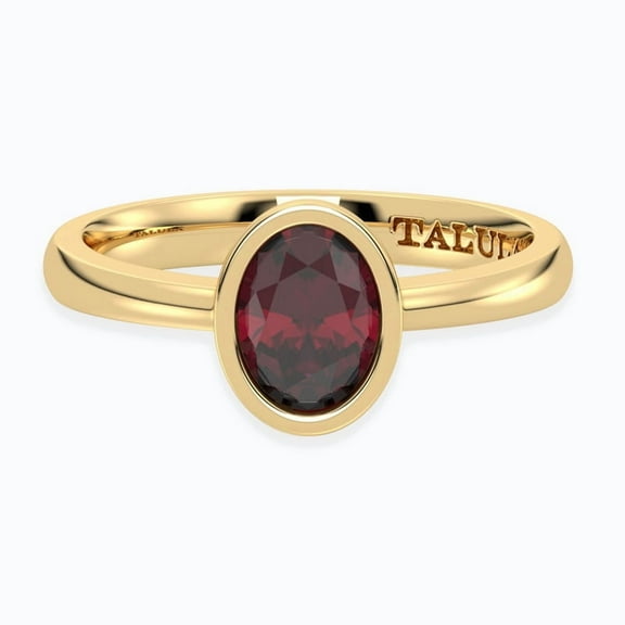 Solitaire Ring in 925 Sterling Silver, Bezel Set, Handcrafted with Natural Gemstone Red Garnet | US 5