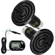 Simple Deluxe 100W Ceramic Heat Emitter Reptile Heat Lamp Bulb No Light Emitting Brooder Coop Heater for Amphibian Pet & Incubating Chicken, 1 Pack/ 2 Pack with Thermometer, Black & White
