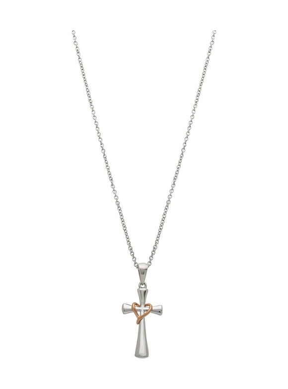 Connections from Hallmark Stainless Steel Cross With Heart Pendant Necklace, 18"