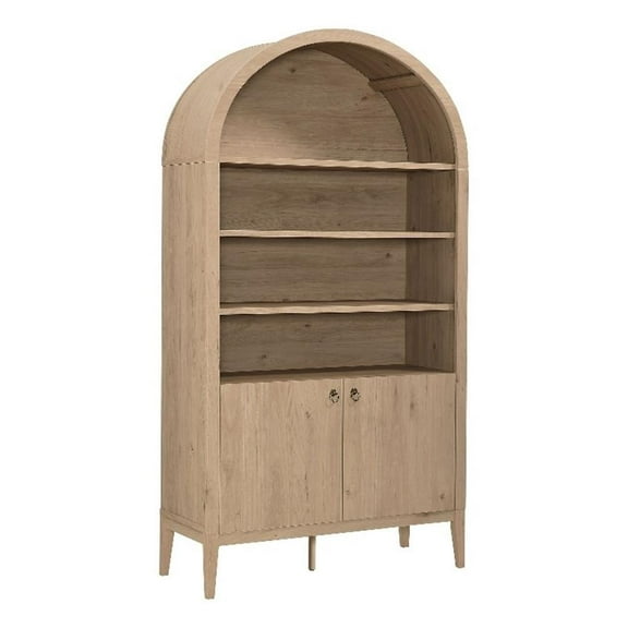 Pemberly Row Contemporary Storage Display Cabinet Bookshelf in Light Oak