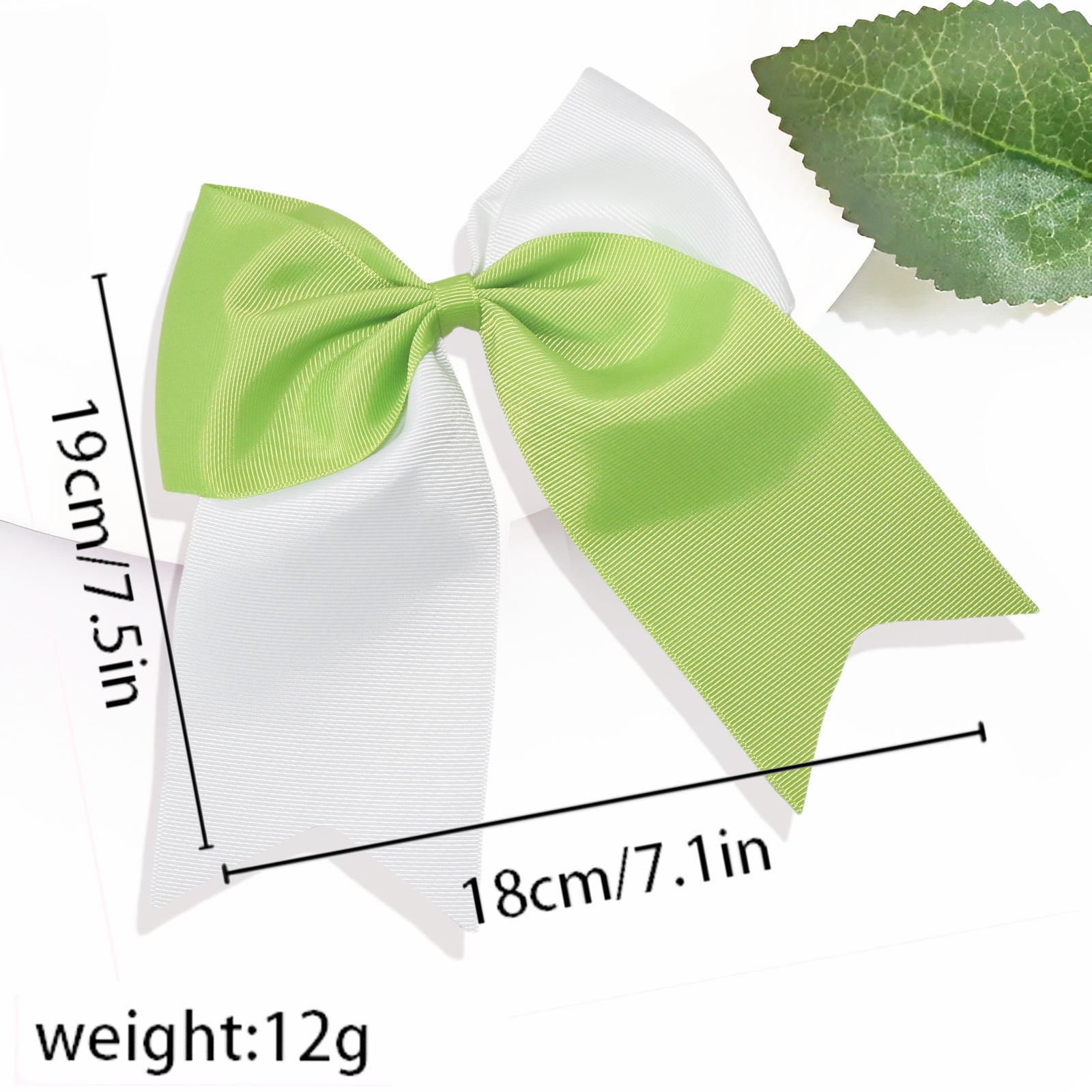 7.5 12pcs Inch Green White Cheer Bow for Girls, Satin Ribbon Hair Clips for Kids Cheerleading Game Day Hairstyles