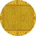 thumbnail image 1 of Ahgly Company Machine Washable Indoor Round Oriental Yellow Traditional Area Rugs, 7' Round, 1 of 4