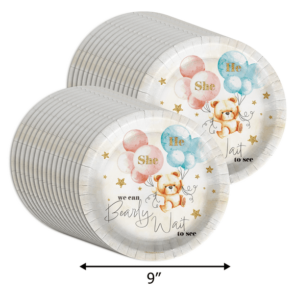 Birthday Galore Teddy Bear Baby Shower Party Plates, 32 Pieces