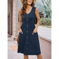 thumbnail image 4 of Women Summer Dresses Sleeveless Casual Loose Swing Button Down Midi Dress with Pockets Sapphire S, 4 of 7