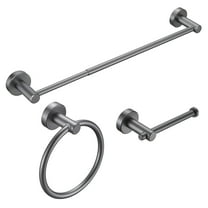 3-Piece Bath Hardware Set with Retractable Towel Bar*1 Towel Ring*1 Toilet Paper Holder*1 in Gray