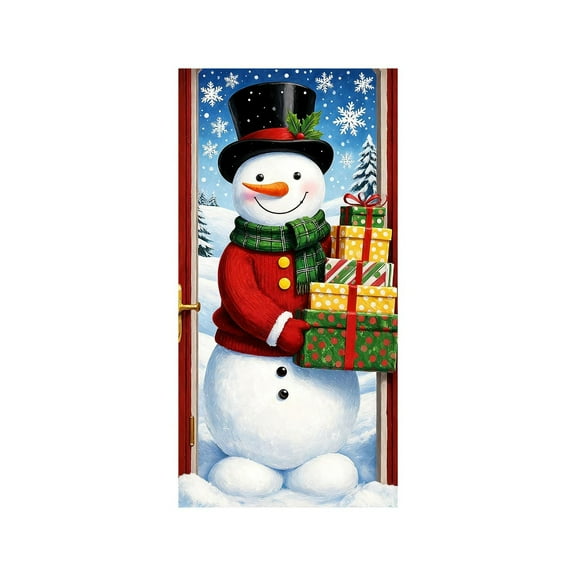 Christmas Door Cover Decoration Snowman Front Door Cover Xmas Hanging Banner Snowflake Background for Home Holiday Christmas Decoration Hanging Backdrop Indoor Outdoor Winter Party Decor