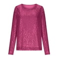 thumbnail image 4 of Fengactive Womens Sequin Tops Long Sleeve Sparkly Shirt Glitter Blouses Dressy Casual Crew Neck Outfits, 4 of 8