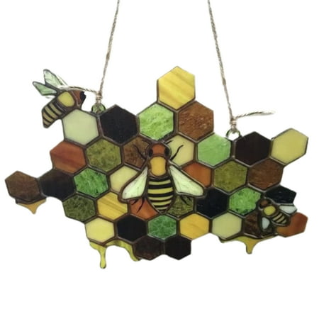 

COBBEKO Queen & Bee Protect Honey Suncatcher Metal Wasp Beehive Hanging Pendant for Crea