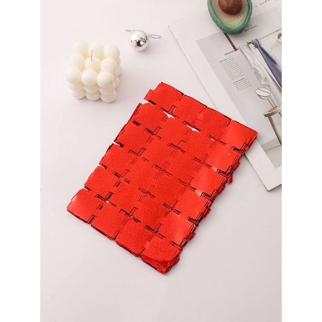 Nvzi Paquete de 5 cortinas de papel de aluminio con cuadrados pequeños de color rojo, 3,28 pies x 8,2 pies, decoración y suministros para fiestas