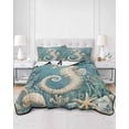 thumbnail image 3 of Coastal Seahorse Blue Green King Size Down Alternative Comforter, Lightweight Comforter Quilt Bedding Set with Pillow Shams Summer Ocean Starfish Coral All Seasons Bed Comforter Duvet Insert 96"x106", 3 of 7