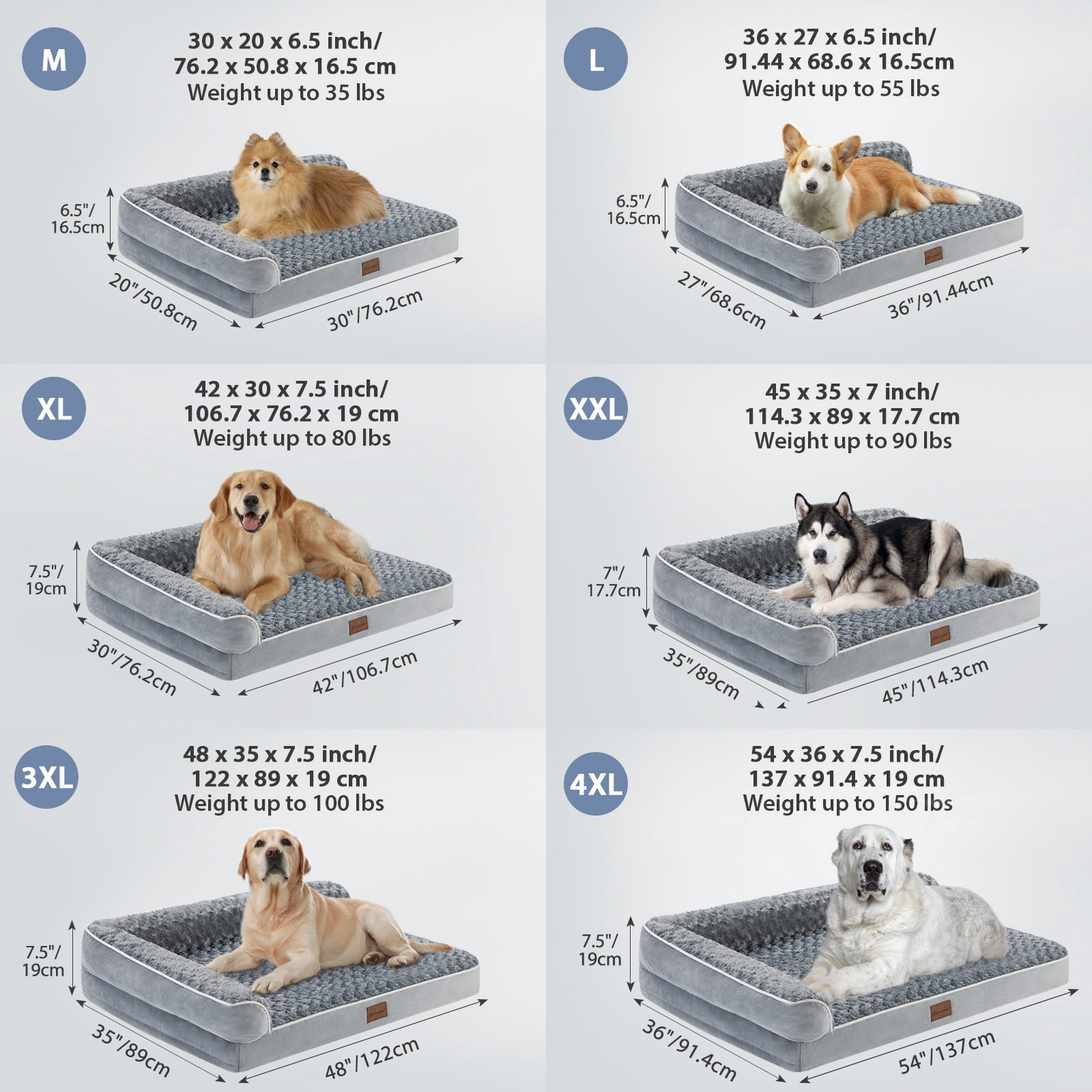 BlissHaven Orthopedic Dog Bed for Large Dogs, Waterproof Sofa Bed with Removable Washable Cover, Waterproof Lining, Nonskid Bottom, 36" x 27"
