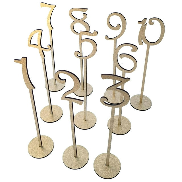 Wisewang Wooden Table Numbers Easy To Read Table Number Cards Guide Guests To Seats Wooden Numbers For Wedding Reception 10 pcs Golden 8.7x35cm