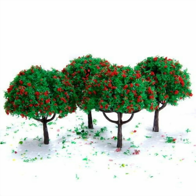 2.7 '' Conjunto de tren Paisaje Modelo Árbol con flores rojas - 20PCS