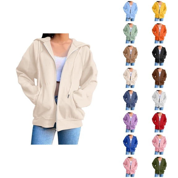 Zip Up Hoodie for Women with Pockets Long Sleeve Basic Zip Up Hooded Sweatshirt Coat Outerwear