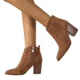 thumbnail image 4 of NOKIO Women Pointed Toe Ankle B𝗈𝗈𝑡𝑠 Mid Block Heel Side Zipper B𝗈𝗈𝑡𝑠 Fall Winter Che𝗅sea Bootie Side V Cutout Chun𝗄𝗒 Booties Comfy S𝗅ip On Short Boot Fashion Casual Work Booties, 4 of 9