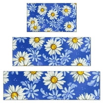 Blue Daisy Flower Lightblue Petals Pattern Kitchen Rugs Sets Of 3,Kitchen Runner Rugs Non Skid Washable,Decorative Kitchen Floor Mats for Kitchen,Sink,Laundry,17"x30"  17"x47"   17"x59"