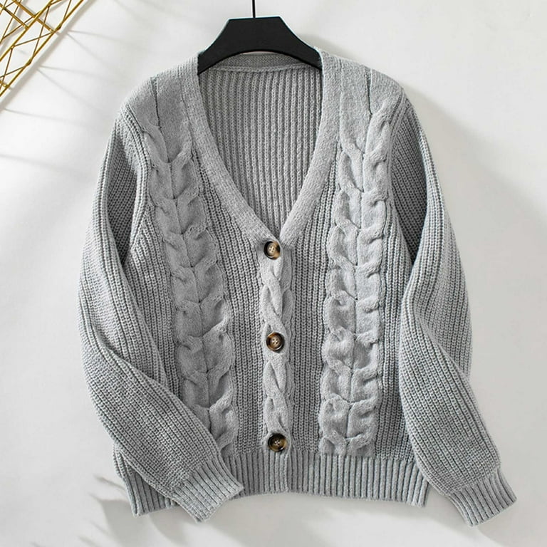 Jalioing Womens Ribbed Knit Cardigan Long Sleeve Cropped Sweater