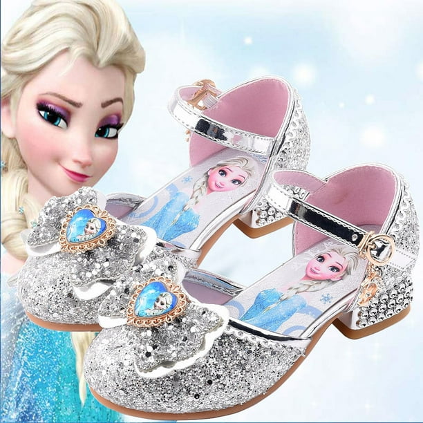 Calisansan Disney Frozen Elsa Kids High Heels Shoes For Girls Cartoon Leather Children Shoes Princess Shoes Girl Sandals Dress Snow Queen Pink 25 Ins