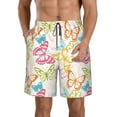 thumbnail image 2 of Uemuo Retro Colorful Butterfly Pattern Men's Swim Trunks Hawaiian Beach Bathing Suit Swimsuits Beach Quick-Dry Shorts with Pockets-Medium, 2 of 9