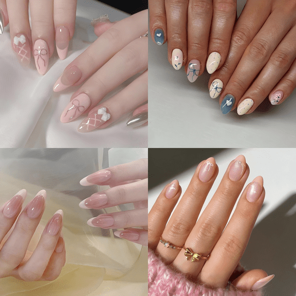 4-Pack Press on Nails - 96 Pieces Long-Wear, Glossy Finish, Quick Stick, No Glue Needed, Perfect for Dance, Party, Daily Wear, Fashionable Nail Art for Women/Girls