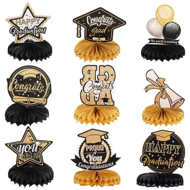 9pcs Graduation Party Decorations Graduation Season Honeycomb Centerpieces Graduation Table Decor